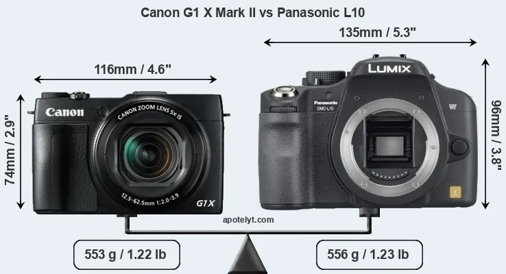 Size Canon G1 X Mark II vs Panasonic L10