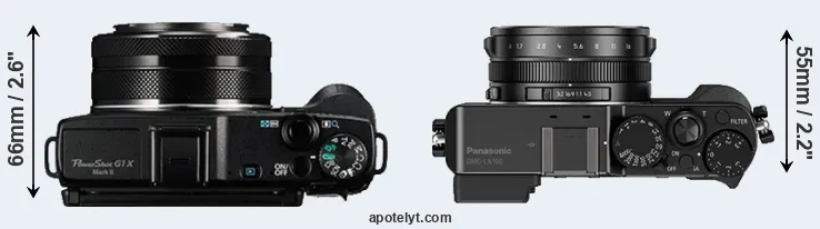 Compare G1X Mark II versus LX100 top