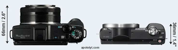 Compare G1X Mark II versus A5000 top
