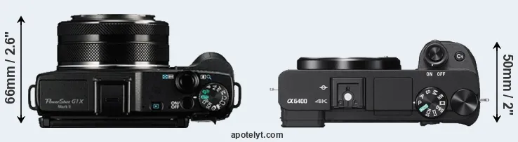 Compare G1X Mark II versus A6400 top