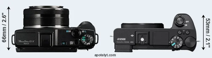 Compare G1X Mark II versus A6500 top