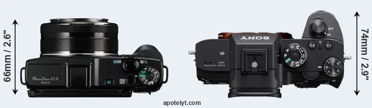 Compare G1X Mark II versus A7R III top