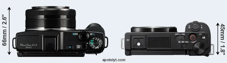 Compare G1X Mark II versus ZV-E10 top
