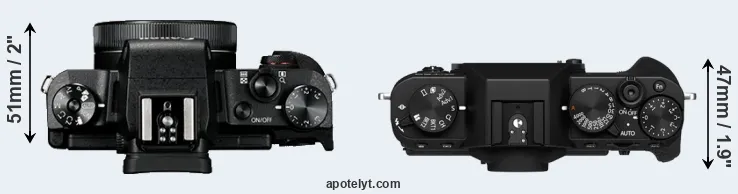Compare G1X Mark III versus X-T30 II top