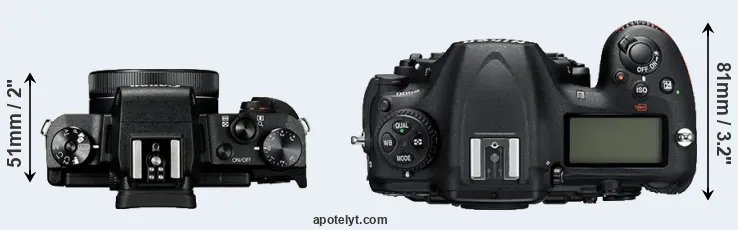 Compare G1X Mark III versus D500 top