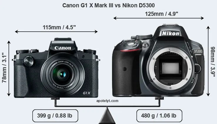 Size Canon G1 X Mark III vs Nikon D5300