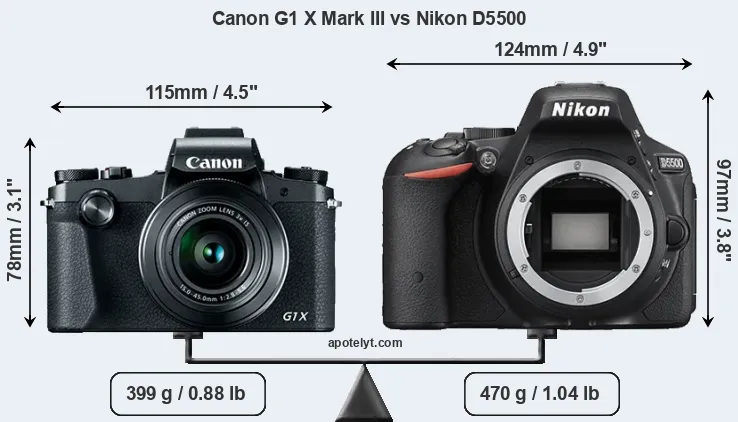 Size Canon G1 X Mark III vs Nikon D5500