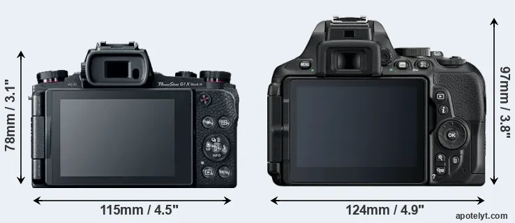Comparison G1X Mark III or D5600 rear
