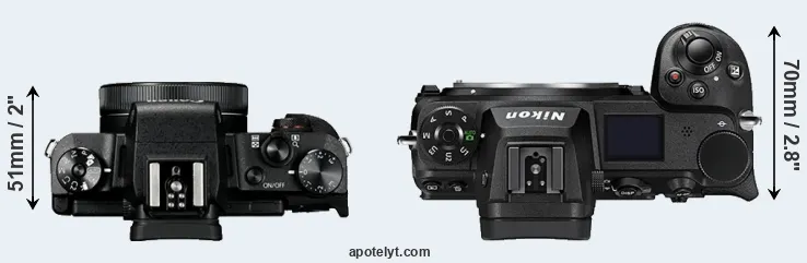 Compare G1X Mark III versus Z6 II top