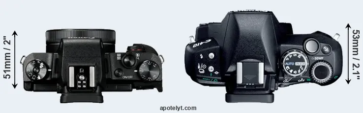 Compare G1X Mark III versus E-410 top