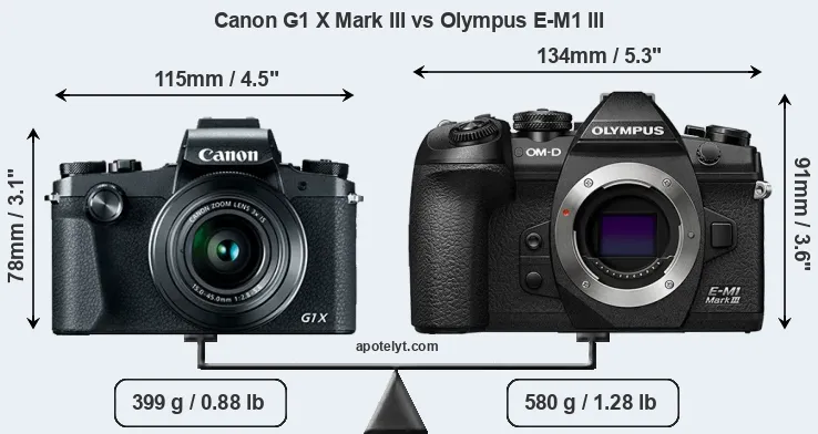 Size Canon G1 X Mark III vs Olympus E-M1 III