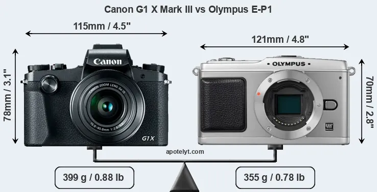 Size Canon G1 X Mark III vs Olympus E-P1