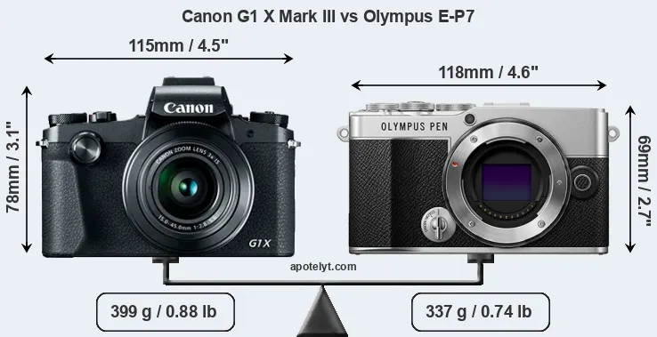 Size Canon G1 X Mark III vs Olympus E-P7