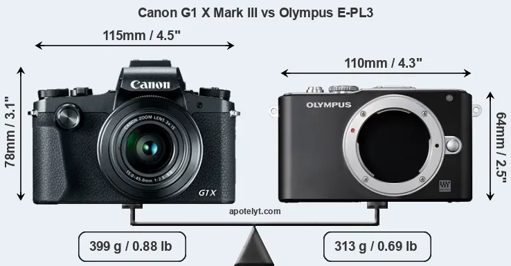 Size Canon G1 X Mark III vs Olympus E-PL3