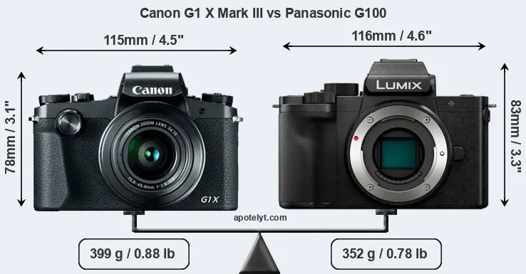 Size Canon G1 X Mark III vs Panasonic G100