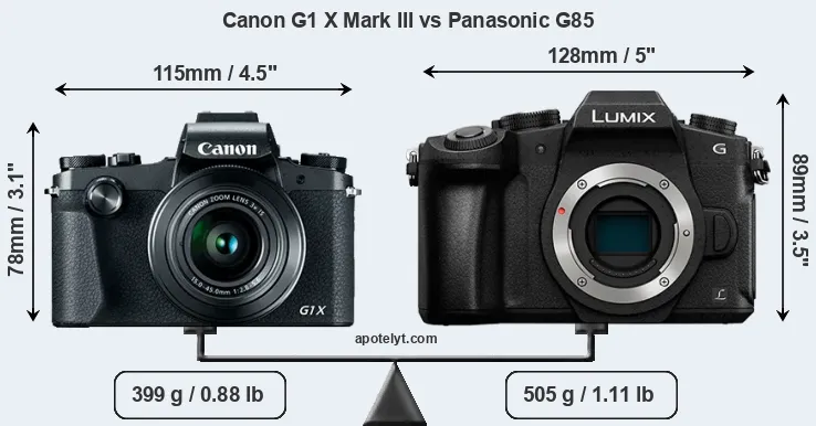 Size Canon G1 X Mark III vs Panasonic G85