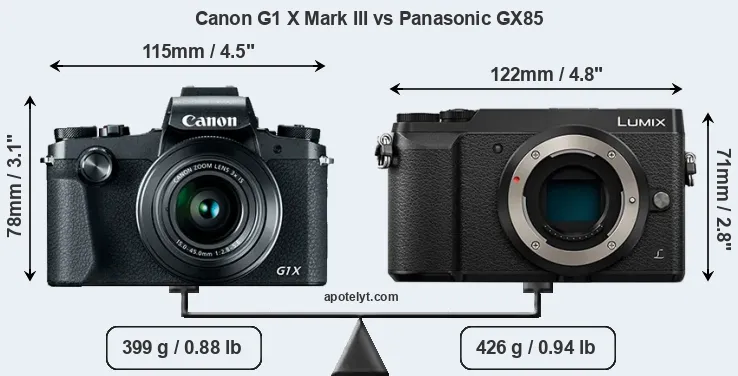 Size Canon G1 X Mark III vs Panasonic GX85