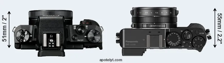 Compare G1X Mark III versus LX100 top