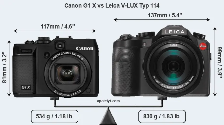 Size Canon G1 X vs Leica V-LUX Typ 114