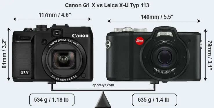 Size Canon G1 X vs Leica X-U Typ 113
