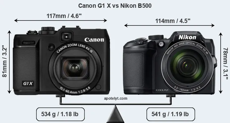 Size Canon G1 X vs Nikon B500