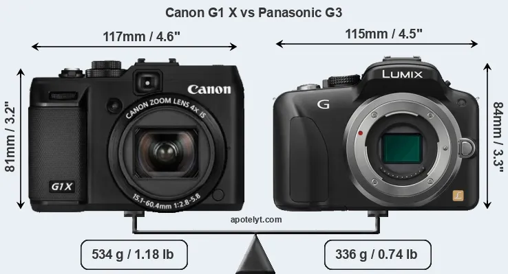 Size Canon G1 X vs Panasonic G3