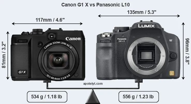 Size Canon G1 X vs Panasonic L10
