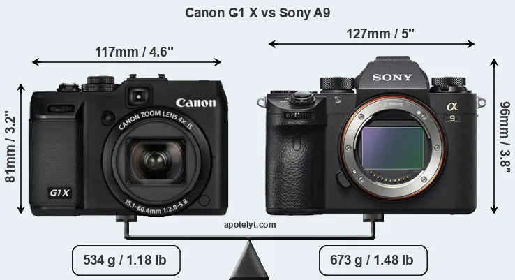 Size Canon G1 X vs Sony A9