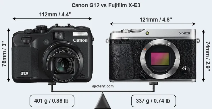 Size Canon G12 vs Fujifilm X-E3