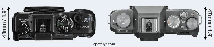 Compare G12 versus X-T100 top