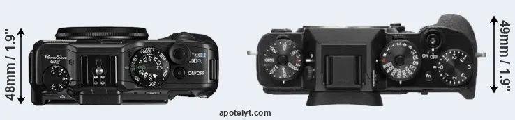 Compare G12 versus X-T2 top