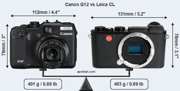 Size Canon G12 vs Leica CL