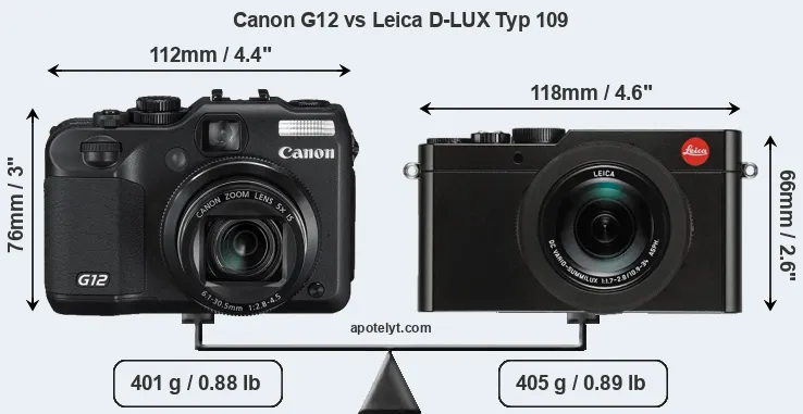 Size Canon G12 vs Leica D-LUX Typ 109