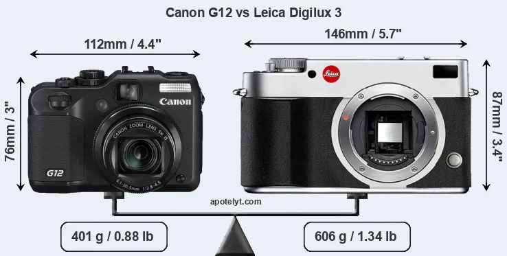 Size Canon G12 vs Leica Digilux 3