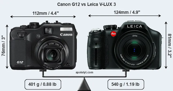 Size Canon G12 vs Leica V-LUX 3