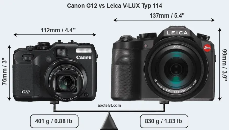 Size Canon G12 vs Leica V-LUX Typ 114