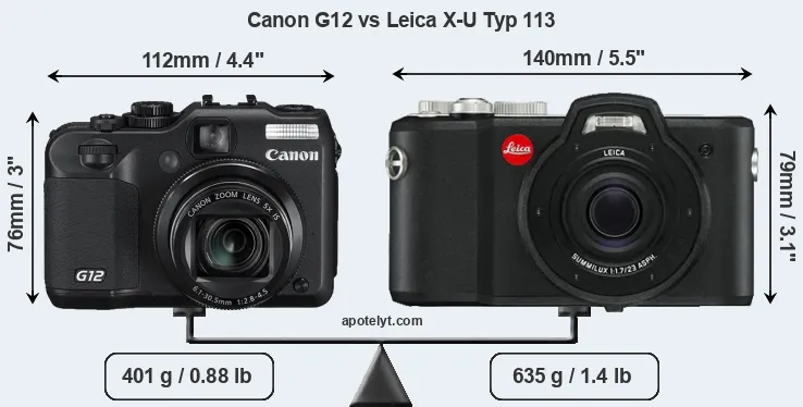 Size Canon G12 vs Leica X-U Typ 113