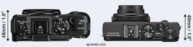 Compare G12 versus Coolpix A top
