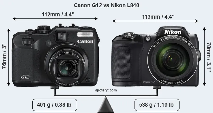 Size Canon G12 vs Nikon L840