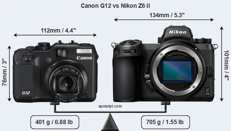 Size Canon G12 vs Nikon Z6 II