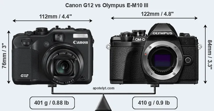 Size Canon G12 vs Olympus E-M10 III