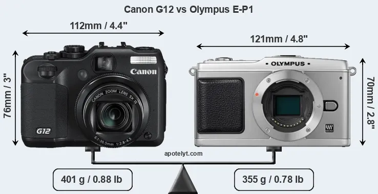 Size Canon G12 vs Olympus E-P1