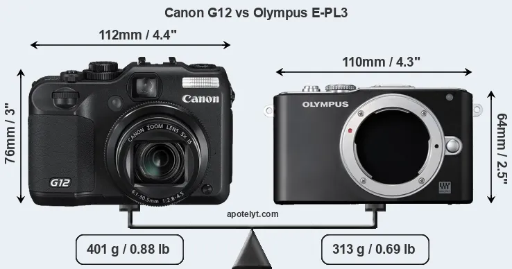 Size Canon G12 vs Olympus E-PL3