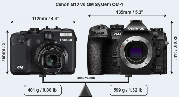 Size Canon G12 vs OM System OM-1