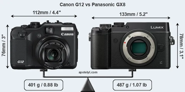 Size Canon G12 vs Panasonic GX8