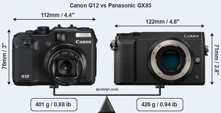 Size Canon G12 vs Panasonic GX85