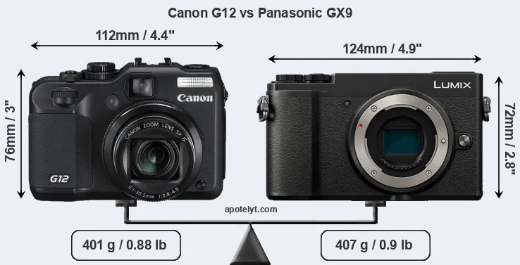 Size Canon G12 vs Panasonic GX9