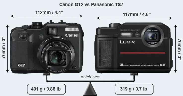 Size Canon G12 vs Panasonic TS7