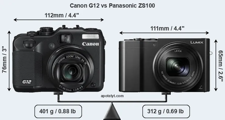 Size Canon G12 vs Panasonic ZS100