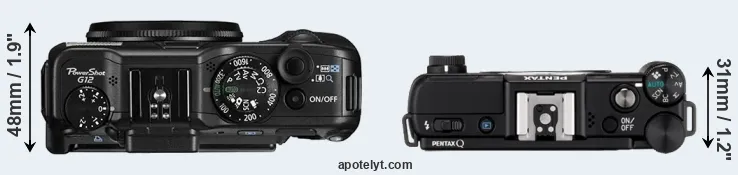 Compare G12 versus Pentax Q top